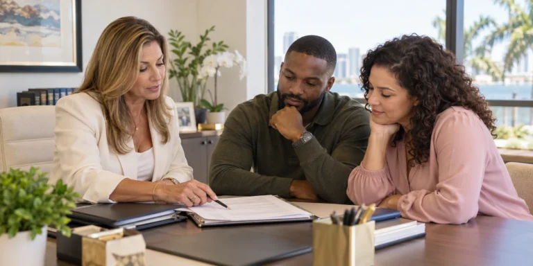 Surrogacy attorney reviewing a gestational surrogacy agreement with intended parents
