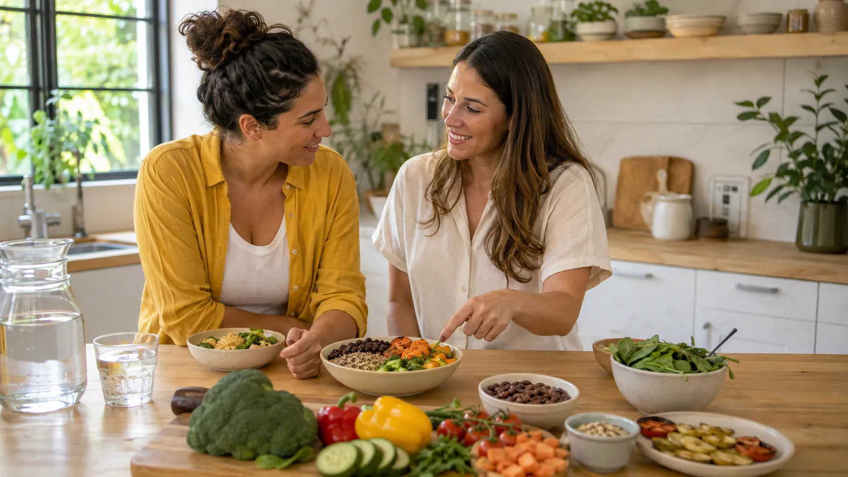 Woman and dietitian preparing a balanced health plan after gestational diabetes