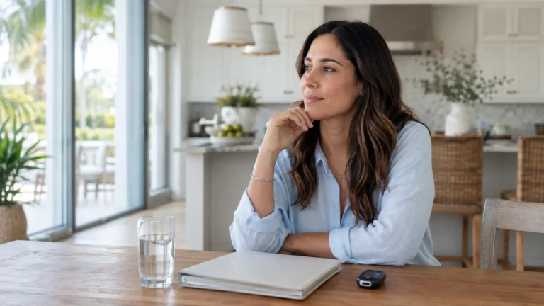 Woman considering surrogacy after gestational diabetes with her medical folder and glucose meter nearby