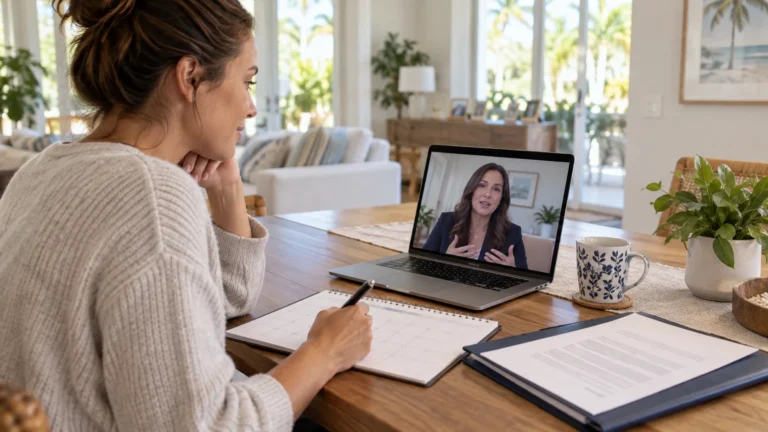 Prospective surrogate marking her monthly payment schedule during an agency video consultation