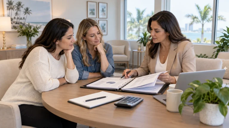 Intended parents reviewing a complete surrogacy cost breakdown with an agency program director